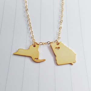 Best Friend Necklace,Long Distance Love Necklace,Any two states Necklace,Double State Necklace,Best Friend Gift,Hometown State Jewelry