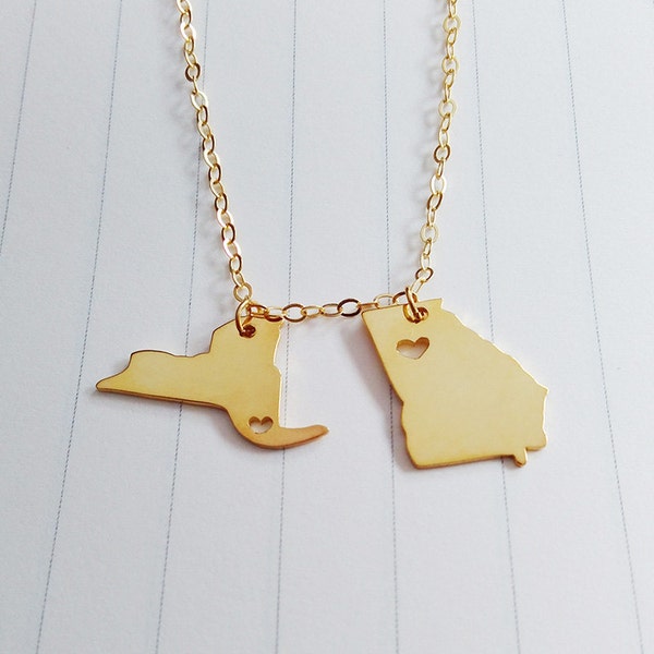 Best Friend Necklace,Long Distance Love Necklace,Any two states Necklace,Double State Necklace,Best Friend Gift,Hometown State Jewelry