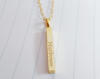 Long Gold Bar Necklace,Vertical Bar Necklace,Sterling Silver Name Bar Necklace,Personalized Bar Necklace,Engraved Bar Necklace