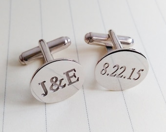 Engrave Wedding Date Cufflinks,Date And Initial CuffLinks,Personalized Monogram Cufflinks,Fathers of the Bride Initials Groomsman Gift