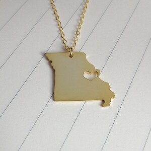 MO State Charm Necklace,Gold Missouri State Necklace,Missouri State Necklace,State Shaped Necklace  With A Heart
