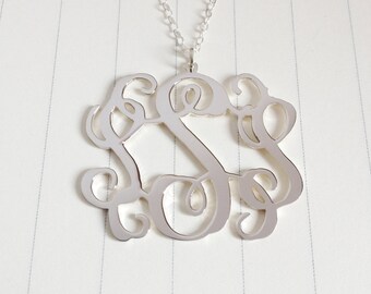 Silver Monogram Necklace,3 Initial Monogram Necklace,1" inch Personalized Monogram Necklace,Monogrammed Gifts