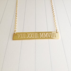 Gold Bar Necklace,Roman Numeral Bar Necklace,Initial Bar,Name necklace,Valentines day,Horizontal bar pendant,Monogrammed bar,Gift for her