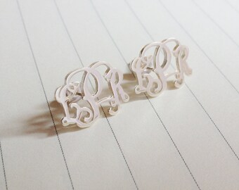 Any Initial Monogram Earrings,Monogrammed Stud Earrings in Sterling Silver for Bridesmaids, Women, Present