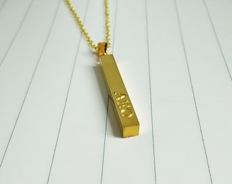 Gold Name Necklace,Long Necklace,Coordinate Necklace,Vertical Bar Necklace,Gold Bar Necklace ,Engraved Bar Necklace