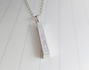 Personalized Bar Necklace,Silver Bar Necklace,Statement Necklace,Engraved Bar Necklace,Everyday Necklace,Vertical Bar Necklace,Custom Gift