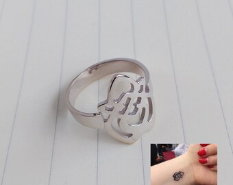 Ring met speciaal symbool, aangepaste ring, zilveren monogramring, elke initiaalring, gepersonaliseerde monogramring, ring met 3 eerste monogram, kerstcadeau