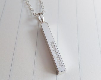Silver Bar Necklace,Personalized Bar Necklace,Statement Necklace,Engraved Bar Necklace,Everyday Necklace,Vertical Bar Necklace,CustomJewelry