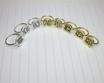 N'importe quelle bague initiale, bague monogramme en argent, bague monogramme personnalisée, 3 bagues monogramme initiales, cadeau de Noël