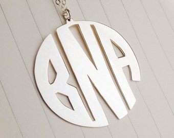 Silver Monogram Necklace,3 Initial Monogram Necklace,1.75" inch Personalized Monogram Necklace,Monogrammed Gifts