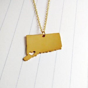Connecticut State Charm Necklace,Gold Connecticut State Necklace,CT State Necklace,State Shaped Necklace  With A Heart