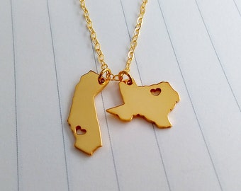 Best Friendship Necklace,Long Distance Love Necklace,Any two states Necklace,Double State Necklace,Best Friend Gift,Hometown State Jewelry