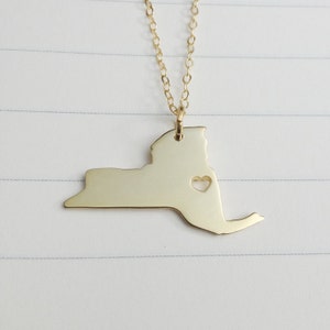 NY State Necklace,New York State Charm Necklace,Gold State Necklace,State Shaped Necklace  With A Heart