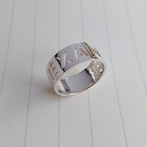 Silver Engraved Name Ring,Personalized Spray Paint Ring,Wedding Date Ring,Modern Letters Ring,3 Initial Ring Gold,Christmas Gift