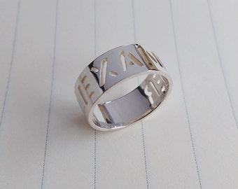 Silver Engraved Name Ring,Personalized Spray Paint Ring,Wedding Date Ring,Modern Letters Ring,3 Initial Ring Gold,Christmas Gift