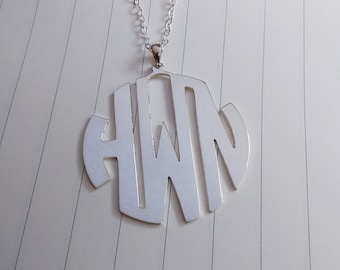 3 Initial Monogram Necklace,Silver Monogram Necklace,1" inch Personalized Monogram Necklace,Monogrammed Gifts,Christmas Gift