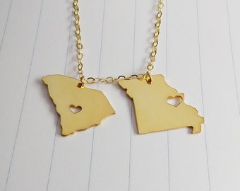 Any two states Necklace,Double State Necklace,Long Distance Love Necklace,Best Friendship Necklace,Best Friend Gift,Hometown State Jewelry