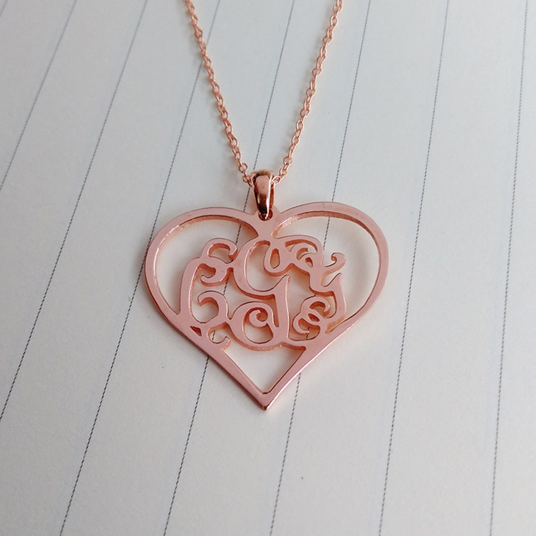 Heart Shaped Necklace,personalized Heart Monogram Necklace,3 Initial ...
