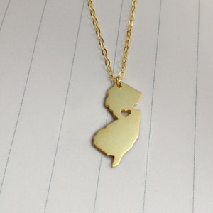 New Jersey State Charm Necklace,NJ State Necklace,Gold New Jersey State Necklace,State Shaped Necklace  With A Heart