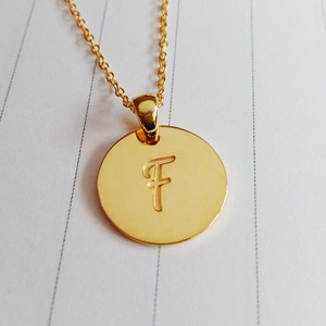 Gold Coin Necklace,Initial Disc Necklace,Gold Disc Necklace,0.75&quot;Engraved Disc Pendant,Tiny Disc Necklace,Personalize Gold Monogram Necklace