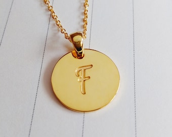 Gold Coin Necklace,Initial Disc Necklace,Gold Disc Necklace,0.75"Engraved Disc Pendant,Tiny Disc Necklace,Personalize Gold Monogram Necklace