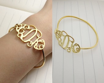 Gold  Monogram Bracelet,3 Initial Monogram Bracelet,Custom Bracelet, Personalized Bridesmaid,Name Bracelet,Christmas Gift