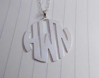 Personalized Monogram Necklace,Monogrammed Gifts,1.5" inch Silver Monogram Necklace,3 Initial Monogram Necklace