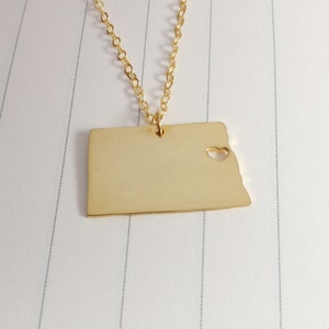 Gold ND State Necklace,North Dakota State Necklace,ND State Charm Necklace,State Shaped Necklace  With A Heart