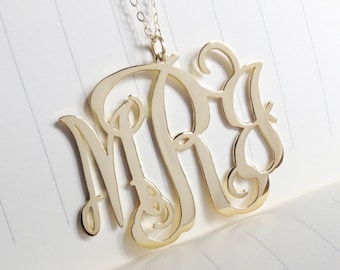 Monogrammed Gifts,Gold Monogram Necklace,3 Initial Monogram Necklace,2" inch Personalized Monogram Necklace