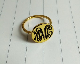 Gold Monogram Ring,Any Initial Ring,Personalized Monogram Ring,Custom 3 Initial Monogram Ring,Personalized Christmas Gift