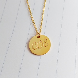 Gold Coin Necklace,Silver Disc Necklace,Gold Circle Pendant,Initial Disc Necklace,0.6&quot; Tiny Disc Necklace,Personalize Gold Monogram Necklace