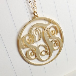 Gold Monogram Necklace,3 Initial Monogram Necklace,2&quot; inch Personalized Monogram Necklace,Monogrammed Gifts