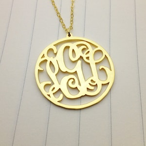 3 Initial Monogram Necklace,1.75&quot; inch Personalized Monogram Necklace,Monogrammed Gifts,Gold Monogram Necklace