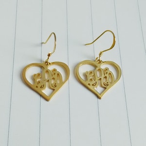 Heart Monogram Earrings,Gold Monogram Earrings,Monogrammed Stud Earrings,Initial Earrings Heart Name Jewelry,Monogram Gift