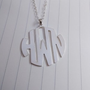 Silver Monogram Necklace,3 Initial Monogram Necklace,Monogrammed Gifts,1.25&quot; inch Personalized Monogram Necklace,Christmas Gift