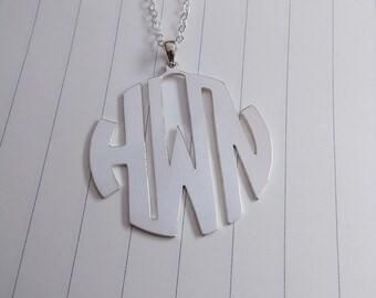 Silver Monogram Necklace,3 Initial Monogram Necklace,Monogrammed Gifts,1.25" inch Personalized Monogram Necklace,Christmas Gift
