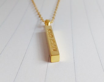 Long Gold Bar Necklace,Vertical Bar Necklace,Sterling Silver Name Bar Necklace,Engraved Bar Necklace,Personalized Bar Necklace