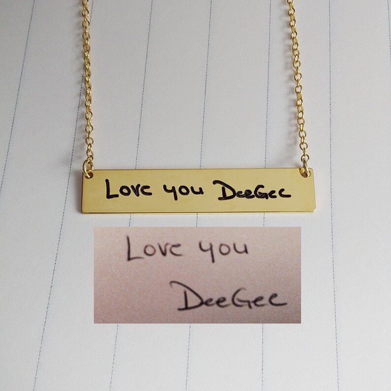Signature Bar Necklace,Handwritting Bar Necklace,Engraved Bar Name Necklace,Custom Handwritting Necklace