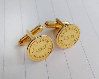 Gemelos de fecha y coordenadas, gemelos de boda personalizados, gemelos grabados en oro, gemelos de coordenadas grabados para el novio, regalo de Navidad