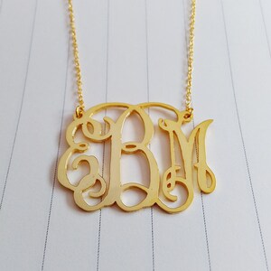 Personalized Gold Monogram Necklace,3 Initial Monogram Necklace,1.5 inch Gold Monogram Necklace,Monogrammed Gifts,Custom Name Necklace