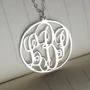 Monogrammed Gifts,Silver Monogram Necklace,3 Initial Monogram Necklace,1.25&quot; inch Personalized Monogram Necklace
