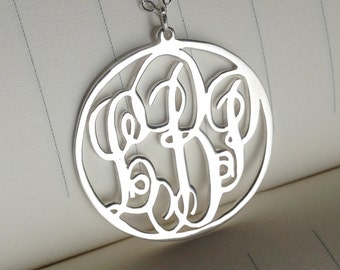 Large Silver Monogram Necklace,Initial Monogram Necklace,2" inch Personalized Monogram Necklace,Monogrammed Gifts