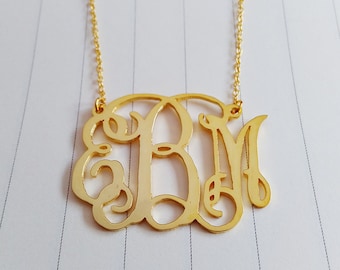 Personalized Initial Monogram Necklace,Large Gold Monogram Necklace,2" inch Personalized Monogram Necklace,Monogrammed Gifts