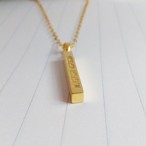Gold Coordinate Necklace,Latitude Longitude Necklace,Vertical Bar Necklace,Engraved Bar Necklace,Personalized Bar Necklace