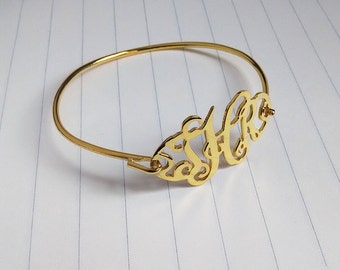 Custom Bracelet,Gold  Monogram Bracelet,3 Initial Monogram Bracelet,Personalized Bridesmaid,Name Bracelet,Christmas Gift
