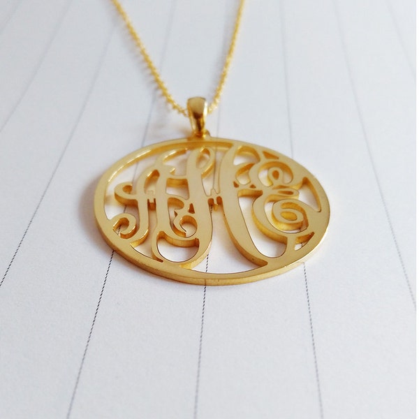 Personalized Monogram Necklace,Gold Monogram Necklace,3 Initial Monogram Necklace,2" inch Monogrammed Gifts,Custom Jewelry