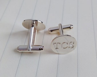 Silver Initial CuffLinks,Groom Wedding Gift,Silver Men CuffLinks,Wedding Cufflinks,Engraved Initial CuffLinks,Gift for Fathers Day