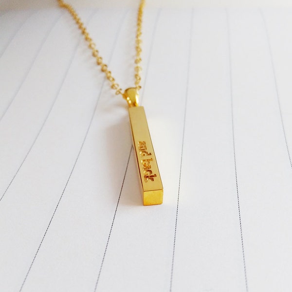 Long Gold Bar Necklace,Vertical Bar Necklace,Engraved Bar Necklace On The Two Sides Custom Listing For Abel