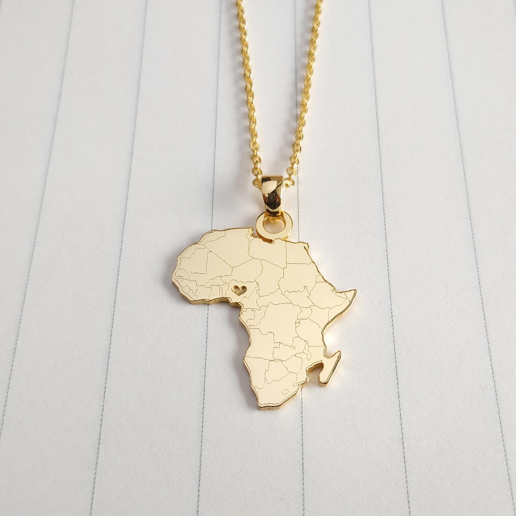 Collier Pendentif Carte De L'Afrique - Bijou Ethnique Unisexe - Chaîne Argentée