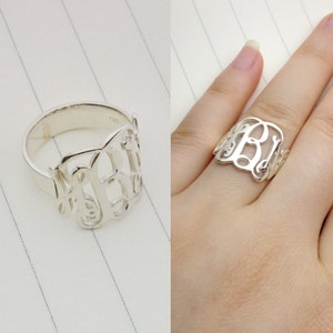 Zilveren monogramring, gepersonaliseerde monogramring, ring met 3 initiaal monogram, elke initiaal, aangepaste sieraden, kerstcadeau